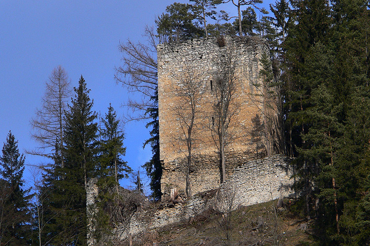 Hungerturm Waldstein: Wohnturm vom Tal aus gesehen.