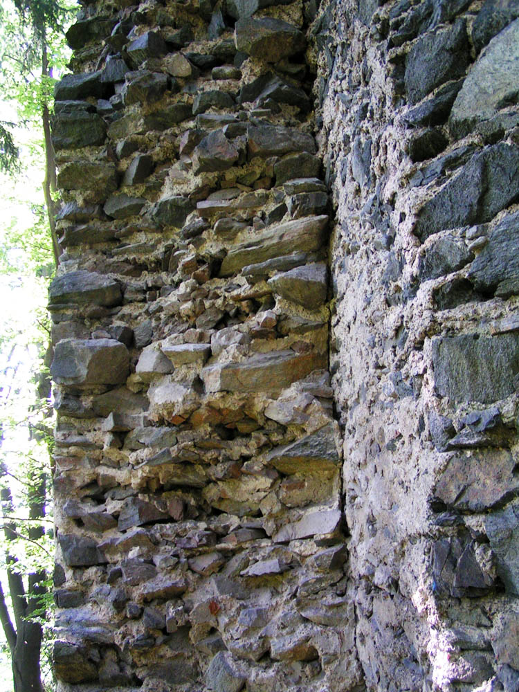 Untere Pernegg: links die ältere Ringmauer, rechts die eingestellte Schildmauer