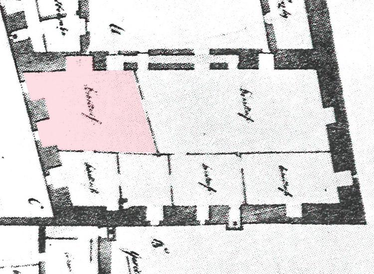 Goldegg: Plan von 1820 mit der Nische an der Südseite, in dem Bereich der heute von der Täfelung verdeckt ist.