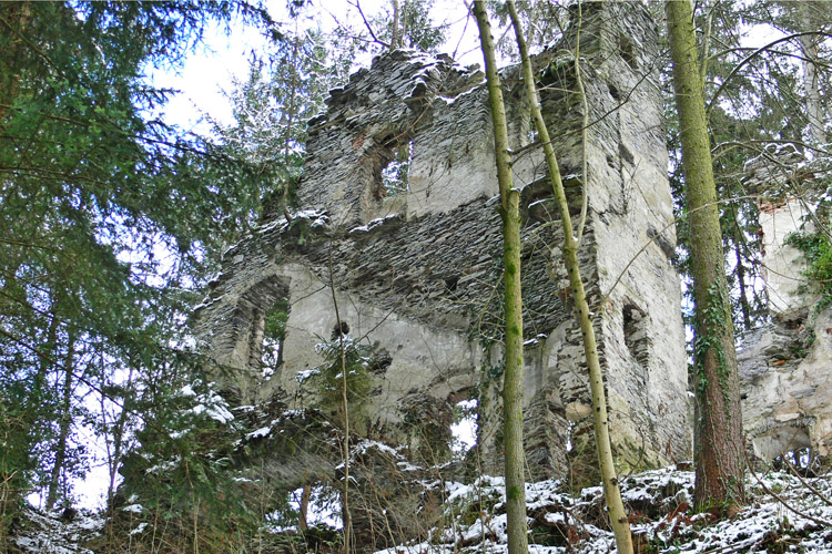 Neu-Leonroth: Das an die Ringmauer angestellte Treppenhaus, nach dem Verfall der Ringmauer