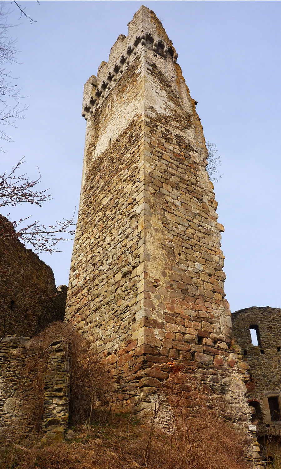 Schaunberg: Bergfried vom Hof aus gesehen.