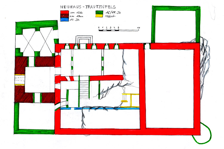 Neuhaus-Trautenfels: Grundriss und Bauallterplan auf Basis Plan Seebach.