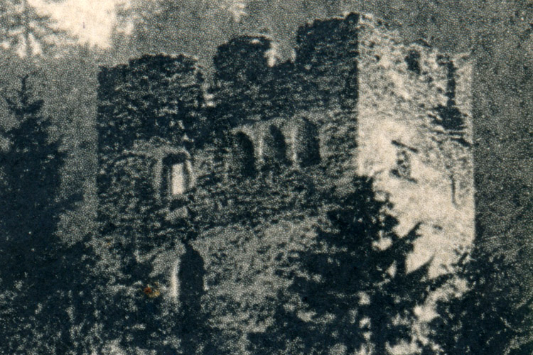 Niederkraig Wohnturm: Ansicht von 1913, mit dem noch erhaltenen Rechteckfenster neben der Fenstergruppe.