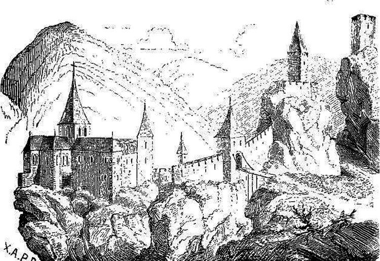 Scharnstein, der Mitterturm und der Burgstall bei Cori