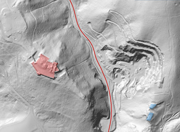 ALS-Scan von Gleichenberg (rot) und Alt-Gleichenberg (blau).  Quelle: GIS-Steiermark 