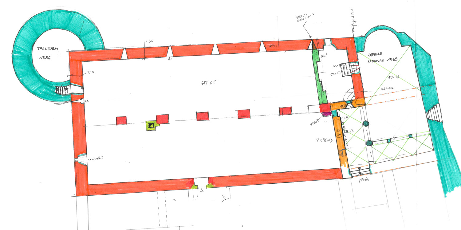Hohenwerfen: Grundriss des Saalbaus auf Niveau der Tischlerei