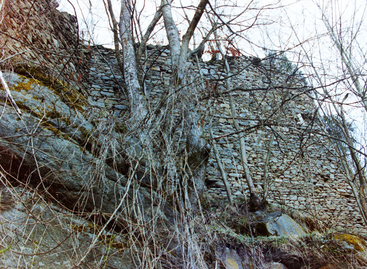 Falkenstein: links ein Stück der Südmauer von 9, rechts die Ringmauer von 14